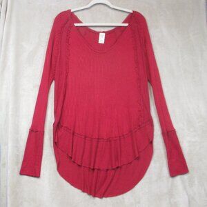 We The Free Sweater Womens Medium Red Waffle Knit Long Sleeve Pullover Boho Top